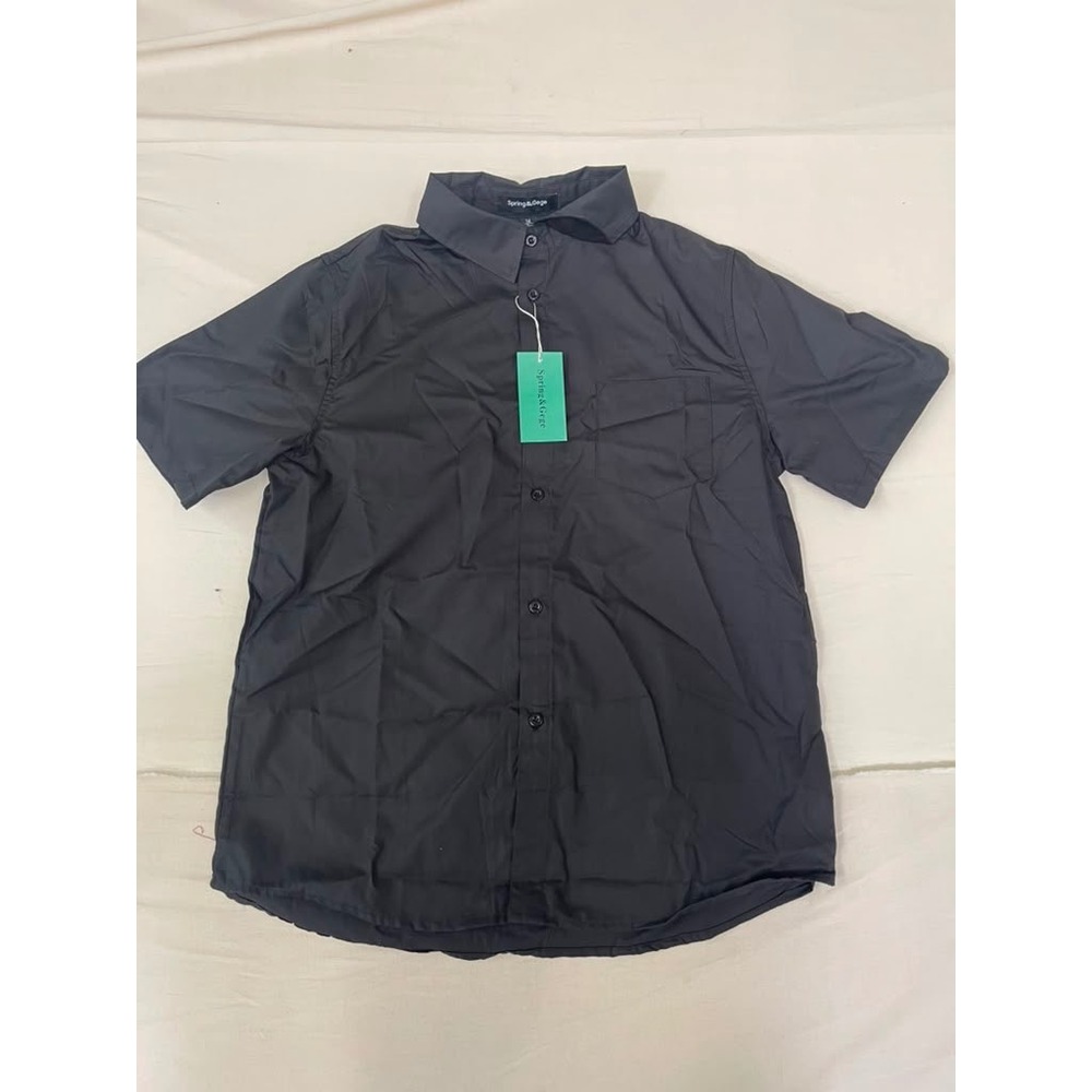 Spring&Gege Boys Black Short Sleeve Button Down Shirt‎ Size 14 152cm NWT